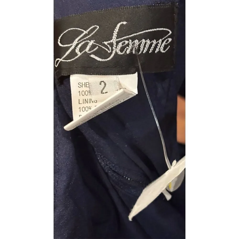 La Femme Off the Shoulder Gown in Navy Blue NWT Size 2